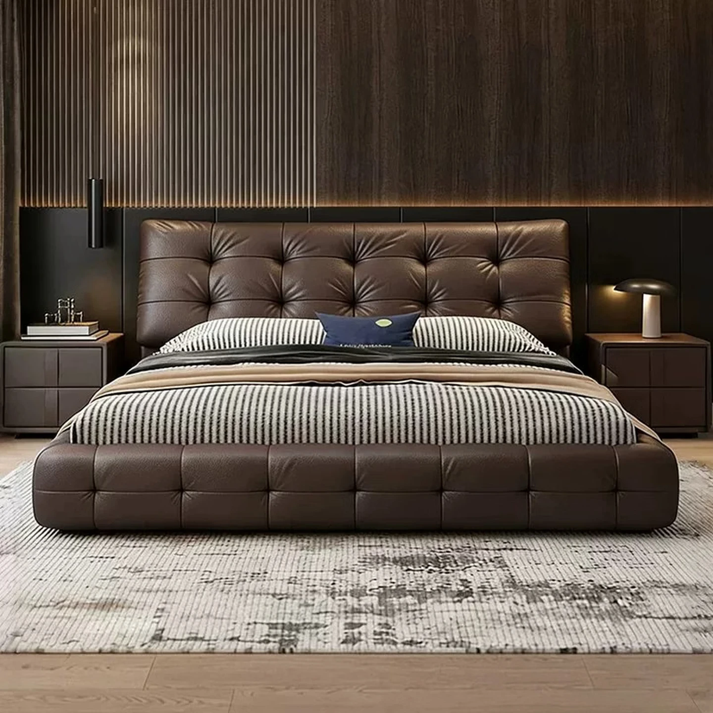 Huiliqi Nappa Leather Bed, Italian Light-Luxury Style, Built-in Storage, Flagship Edition with 1 Cabinet, 1.8×2m