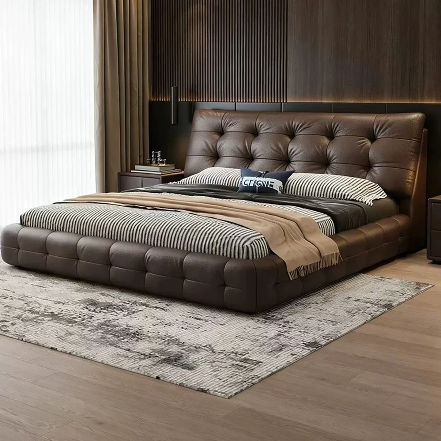 Huiliqi Nappa Leather Bed, Italian Light-Luxury Style, Built-in Storage, Flagship Edition with 1 Cabinet, 1.8×2m