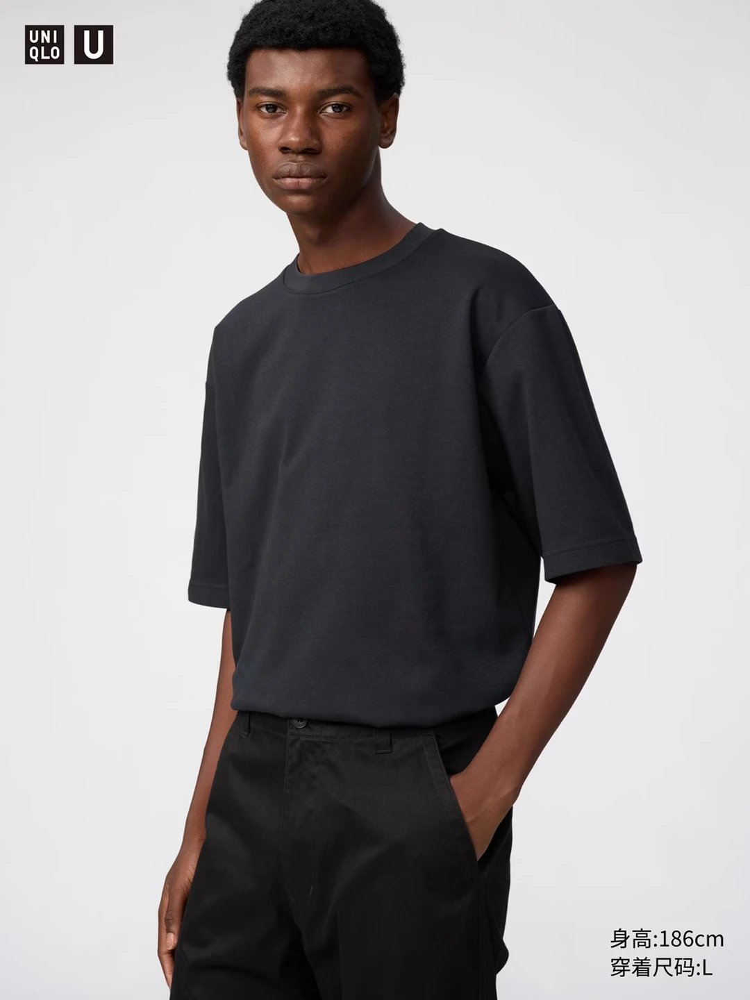 UNIQLO AIRism Relaxed Crew Neck T-Shirt, Cooling Fabric, Unisex, Style 482295, Black, Size L