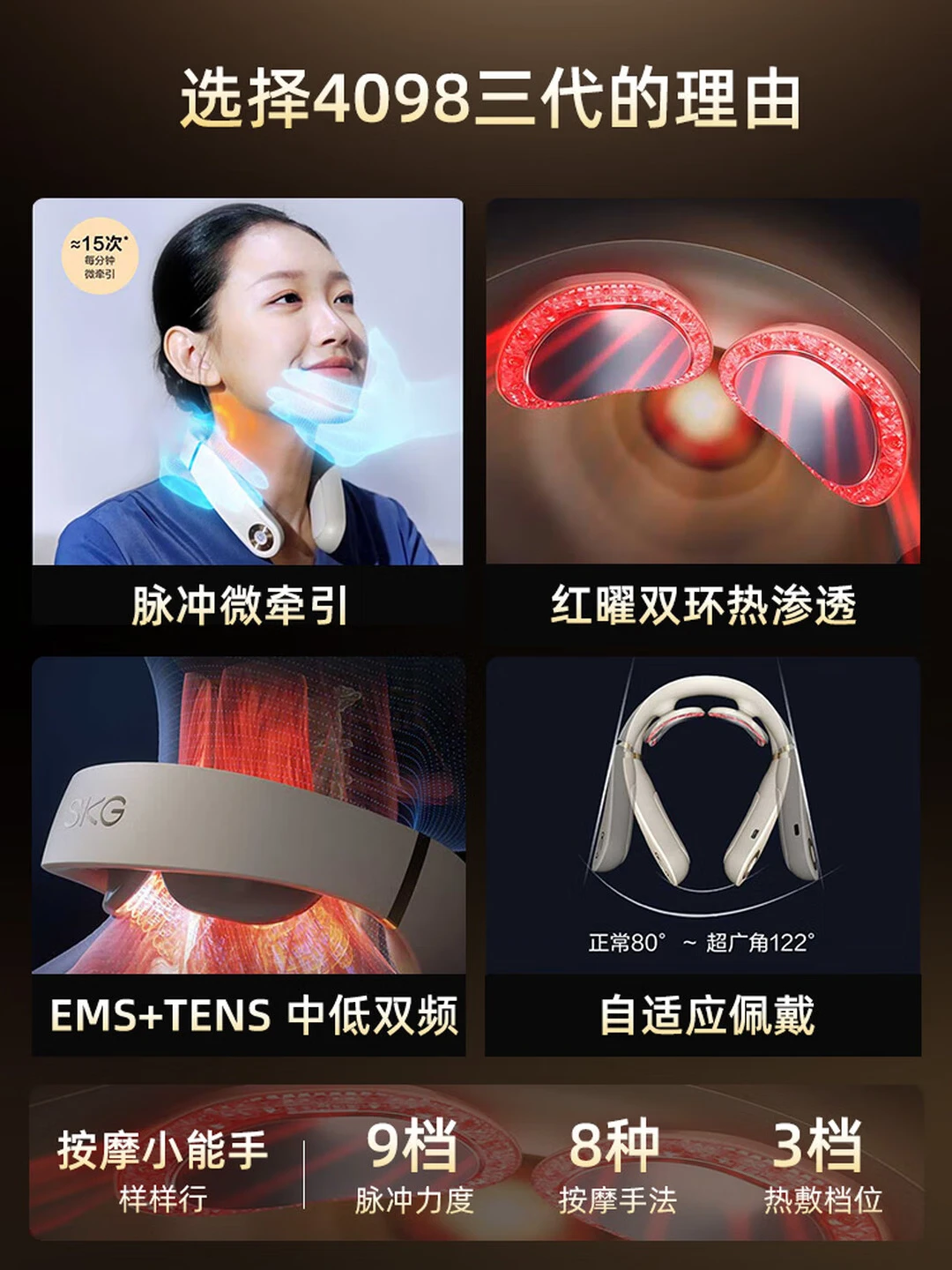SKG Multi-Function Neck Massager with Heat Therapy, Model 4098 Gen 3, Gift Box Packaging