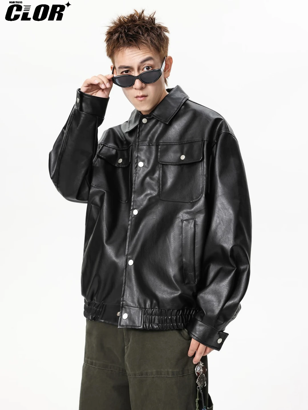 CLOR American-Style Waterproof PU Leather Motorcycle Jacket for Men, Style PY02, Black, XL