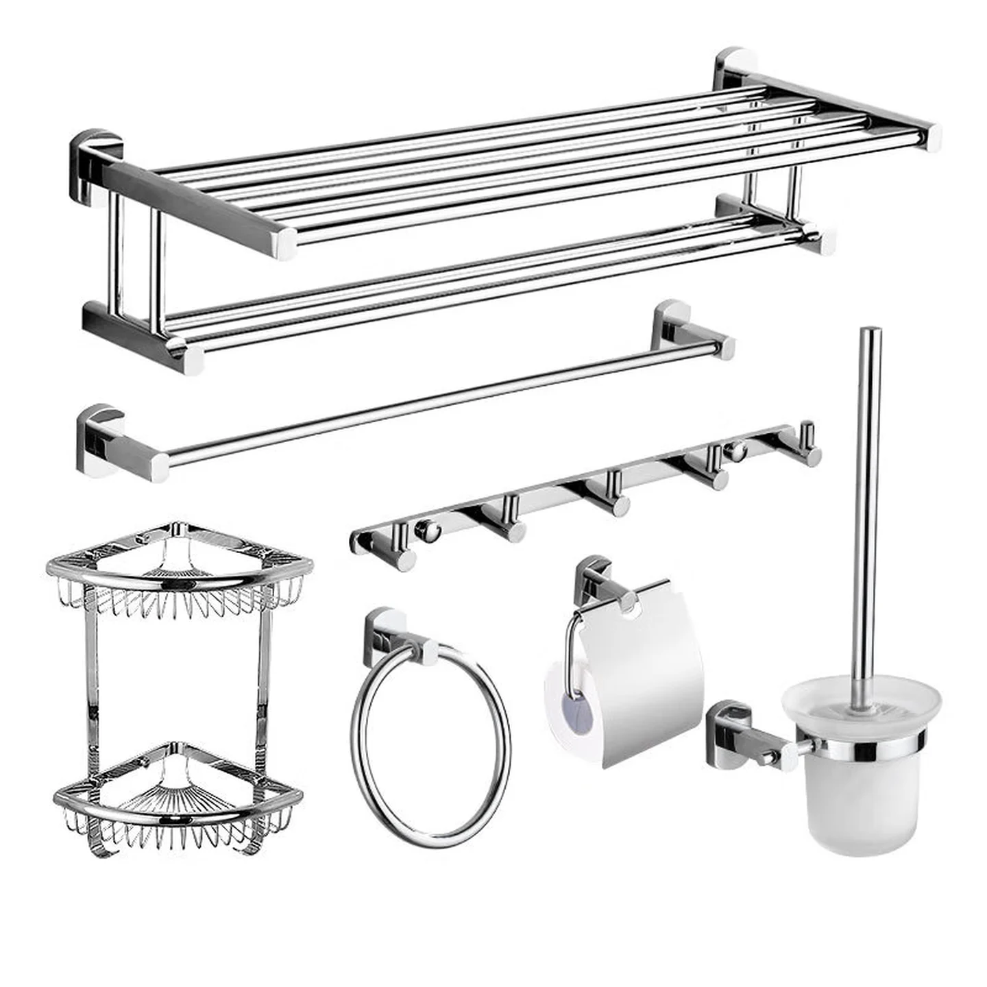 Moen-Style Solid Brass Towel Rack Set, Bathroom Wall-Mounted Hardware, Full Set 3