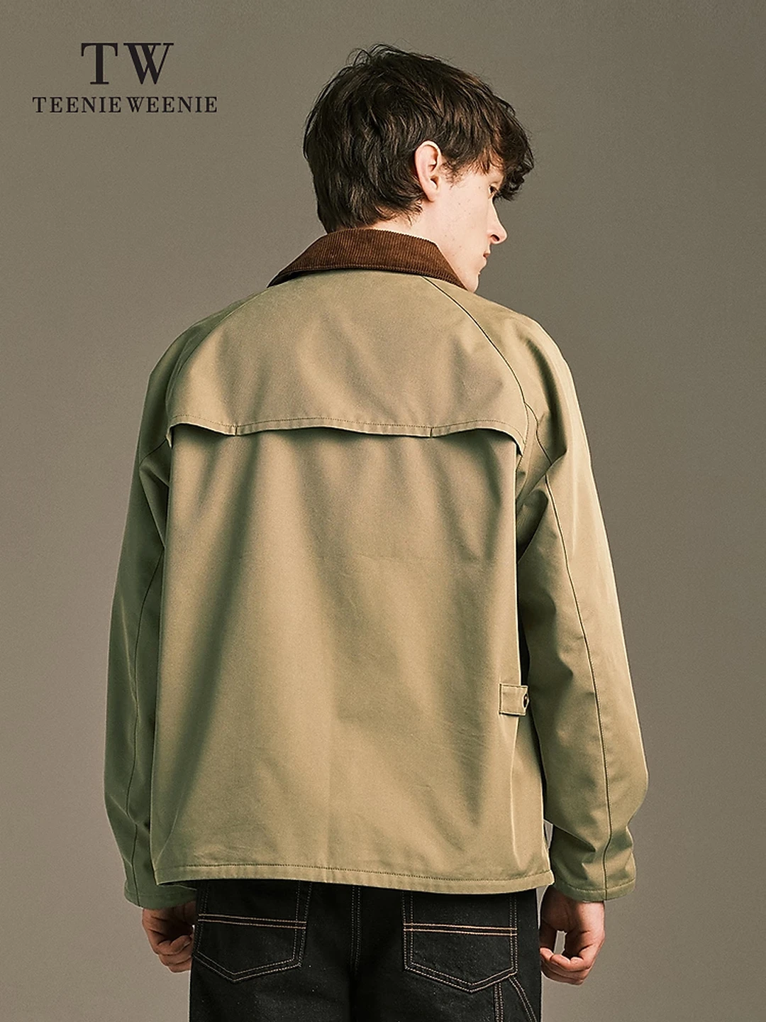 Teenie Weenie Men's Autumn/Winter Detroit-Collar Field Jacket, Vintage Casual Style, Dark Khaki, Size L