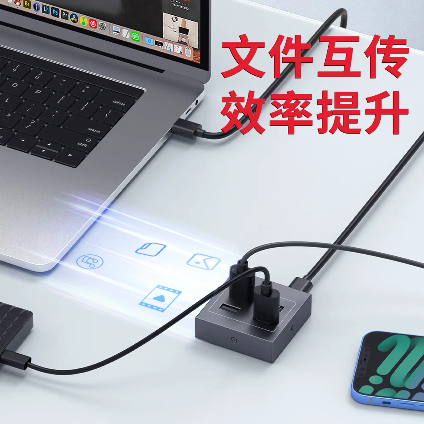SIPOLAR A-4U32M2 USB 3.2 4-Port Hub, 10Gbps High-Speed, DC Powered, Industrial Grade