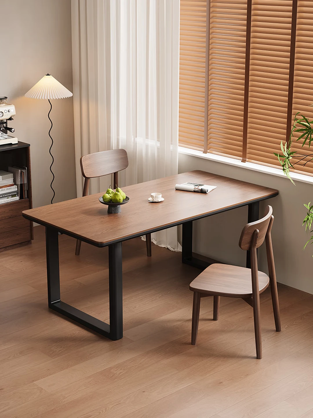 Shanglin Chuntian Mid-Century Sintered Stone Dining Table Set, Rubberwood Top, Black Frame, 1.6m, Table with 6 Chairs