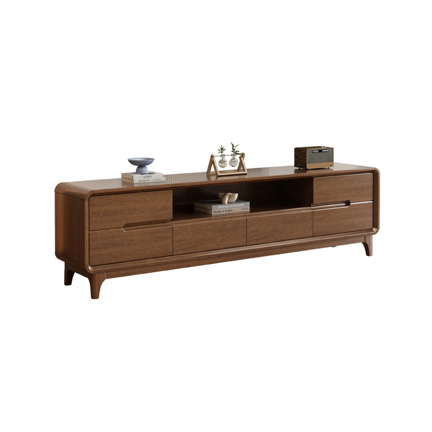 Zeyi Solid Walnut TV Cabinet, 2.2m, Large Storage, Nordic Style, 40cm Depth × 58cm Height