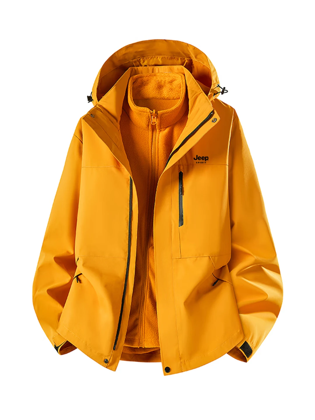 JEEP SPIRIT Men's 3-in-1 Shell Jacket, Autumn/Winter Outdoor Casual Coat, Millet Yellow, 2XL