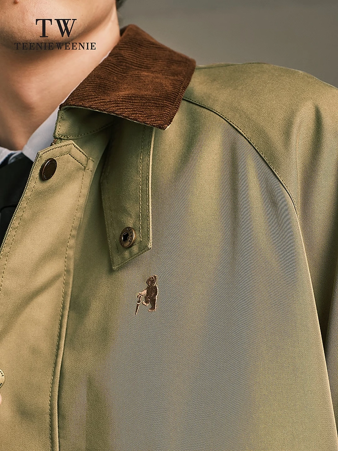 Teenie Weenie Men's Autumn/Winter Detroit-Collar Field Jacket, Vintage Casual Style, Dark Khaki, Size L